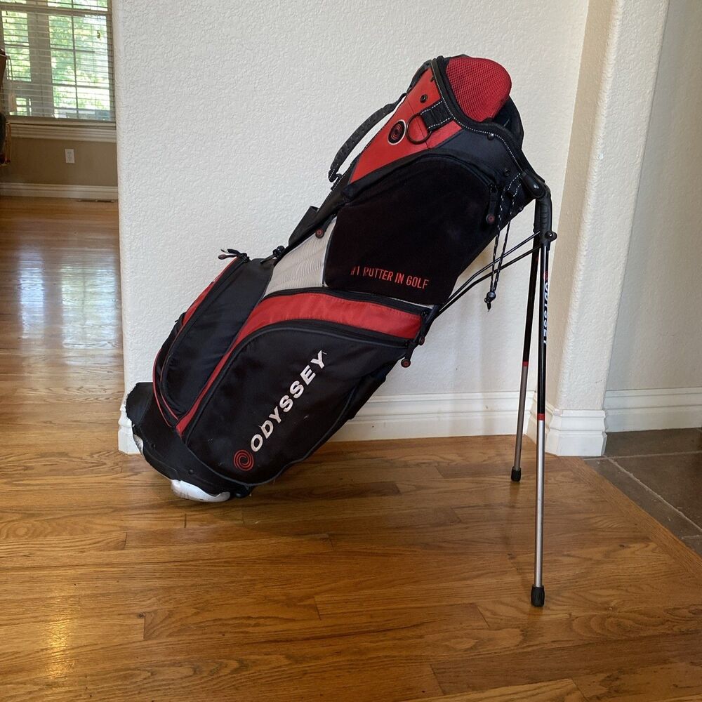 Odyssey Golf Bag Stand 9 Way Divided 7 Pockets Black Red Trim